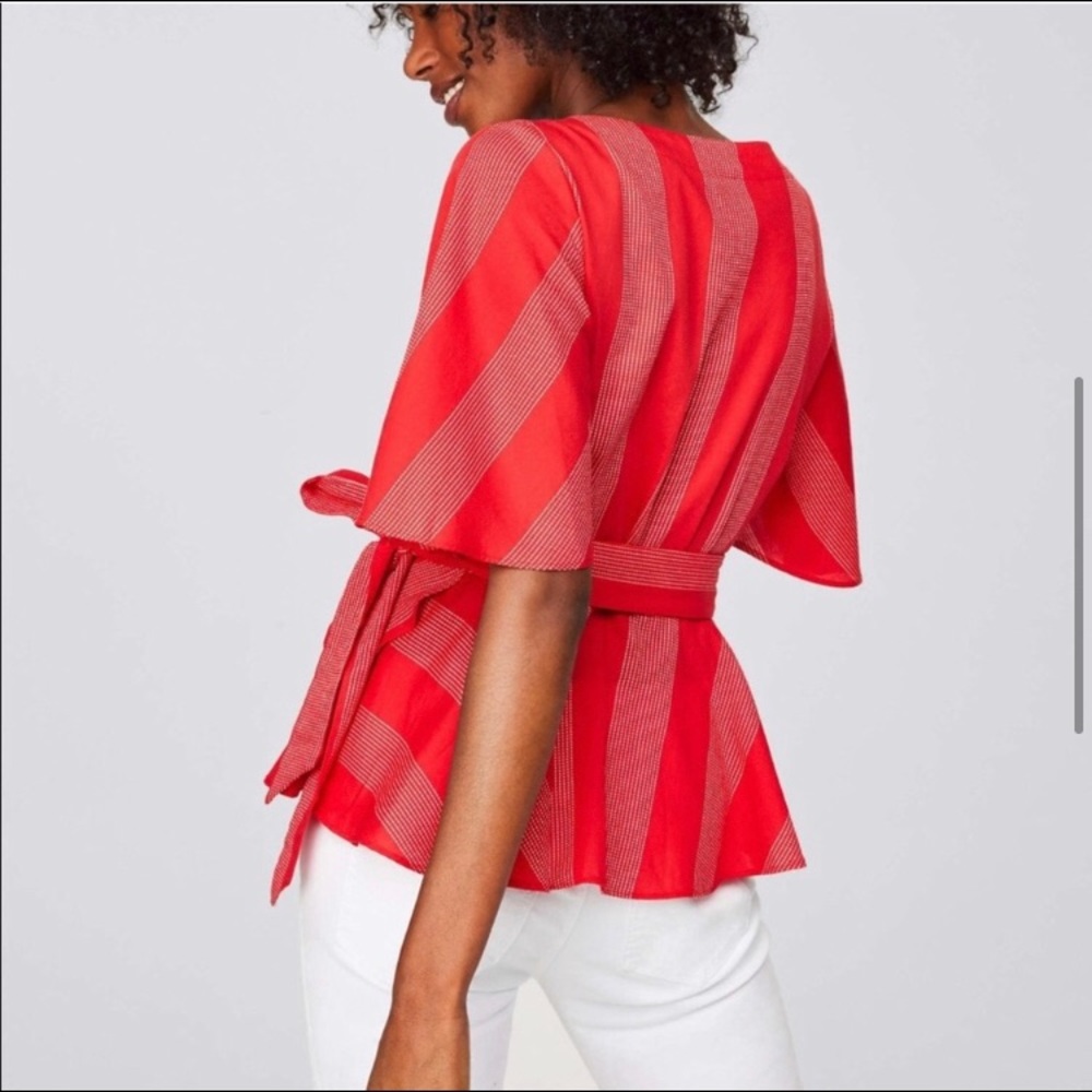 Loft wrap front striped gold and white blouse - Picture 11 of 16